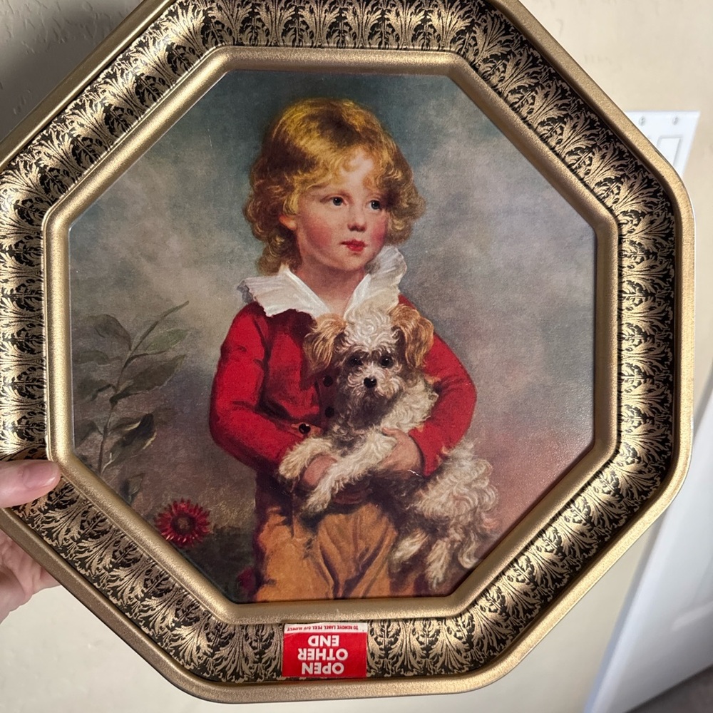 Vintage Double-Sided Victorian Children Biscuit Tin Boy & Girl 12”